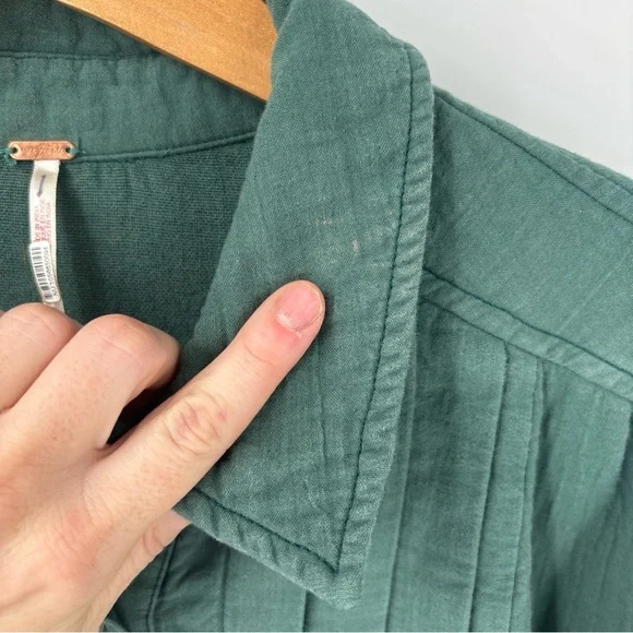 Free People Thalia Mini Shirtdress S Pullover Jacket Button Oversized Teal Boho - Picture 7 of 16